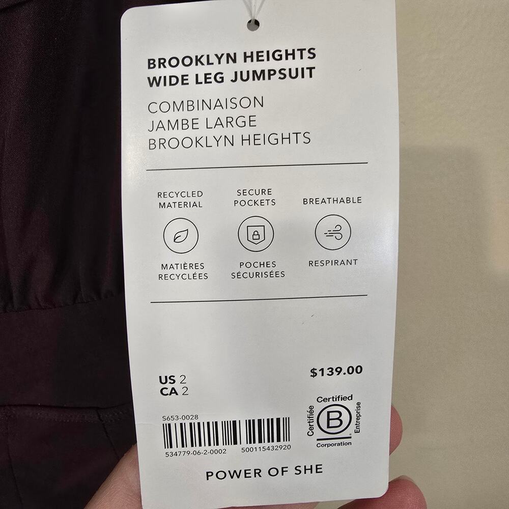 NEW NWT Women's Athleta Brooklyn Heights Wide Leg Jumpsuit Maroon/Wine | Size 2 - Picture 9 of 11